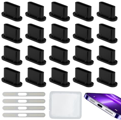USB C Dust Plug Cover 24PCS Silicone Anti Dust Caps Type C Charging Port Plugs Protector Compatible with Samsung HUAWEI Xiaomi Smartphones Tablets and Speaker Dustproof Mesh Sticker for iPhone 15