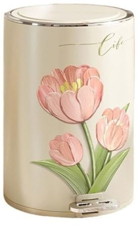 Corbeille à papier Poubelle en métal de 8/12 litres avec couvercle, poubelle ronde à pédale à fermeture douce avec seau intérieur, poubelle décorative moderne et créative for la maison, le bureau Bacs