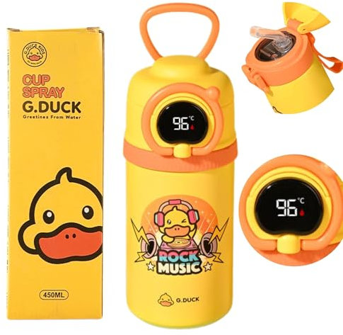 Botella para niños, de acero inoxidable, para niños, botella térmica de 550 ml, botella de agua para niños, de acero inoxidable, para la escuela, a prueba de fugas, sin BPA (pato rocoso, 550 ml)