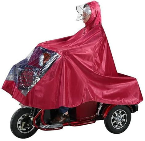 Elektrofahrrad Regenmantel Elektro-Fahrrad-Regenmantel, Radfahren-Regenmantel, übergroßer Motorrad-Dreirad-Regenponcho, verdickender Regenmantel, Einzel-/Doppel-Elektro-Fahrrad-Dreirad-Poncho(Red,Sing