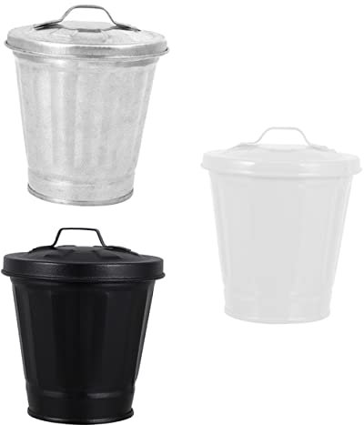 Amosfun Lot De 3 Mini Poubelles De Bureau En Fer Galvanisé En Forme De Pot De Fleurs Avec Couvercle À Pression Pour La Maison Et Le Bureau