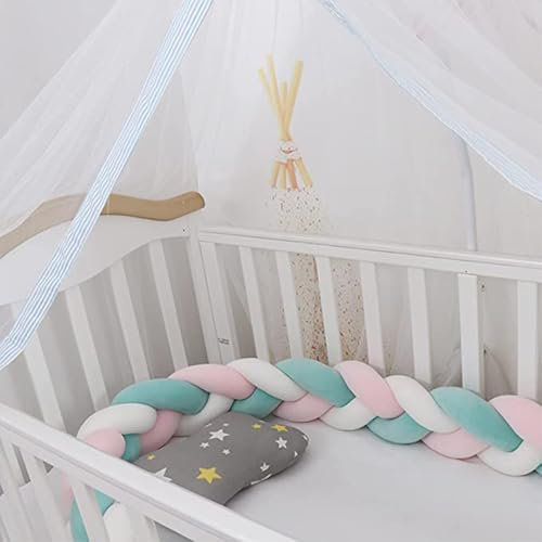 AZMAHT Bettschlange Geflochten Bettumrandung Babybett SeitenschläFerkissen Baby Bettschlange Geflochtene Kissen Geknotete Kinderbett StoßStange Nestchenschlange Geflochten,A03,300cm