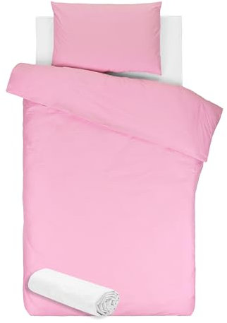 Lovely Hippo - Sábana Bajera 80 x 160 cm + Funda Nórdica de 120 x 170 cm + Funda de Almohada Infantil de 40 x 60 cm - Cama 80x160 (Blanco/Rosa, Cama 80x160 cm - Juego de 3)