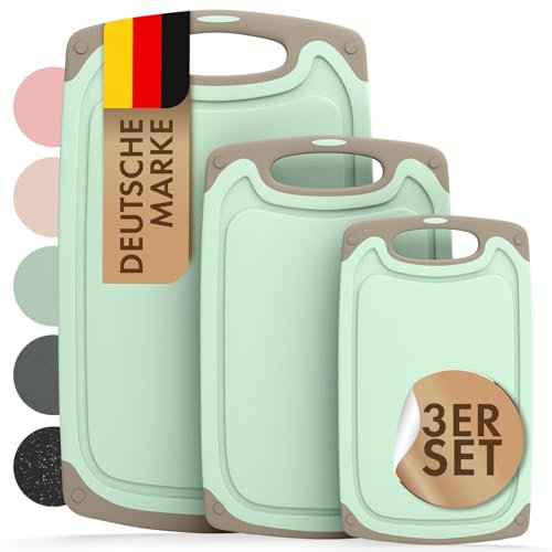 Blumtal Schneidebrett Set mit 3 Größen (S/M/L) - Schneidebrett Kunststoff groß + Saftrillen & Griff - Cutting Board - Schneidbrett BPA frei - Schneidebretter Kunststoff - Schneidebretter Grün