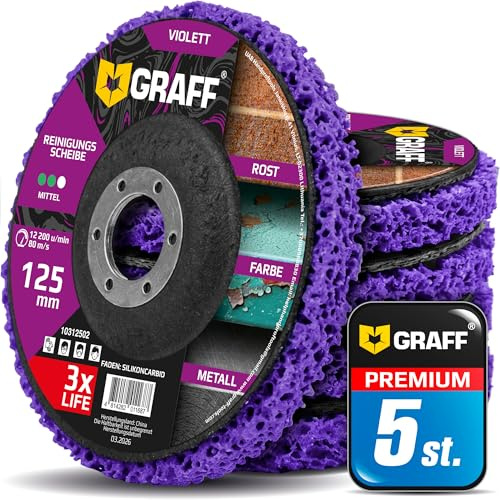 CSD Scheibe 125mm für Winkelschleifer – Reinigungsscheiben 125 mm Mittel für Metall, Edelstahl, Stahl, Farbe – Violett Grobschleifscheiben, Gewebescheibe und Rostenferner für Flex 5 Stück GRAFF