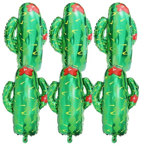 Globos de Cactus de Aluminio, 6 Piezas Verde Globos de Cactus, Globos de Cumpleaños Globos en Forma de Cactus del Desierto Niño para Decoración de Fiesta de Cumpleaños