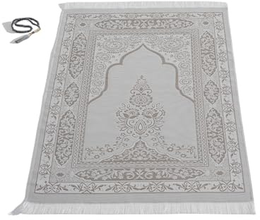 SUMELA Muslimischer mit Tasbih – Gebetsteppich – islamisches Geschenk-Set – Gebetsmatte Islam – Reise-Gebetsteppich – Islamischer (Grau)