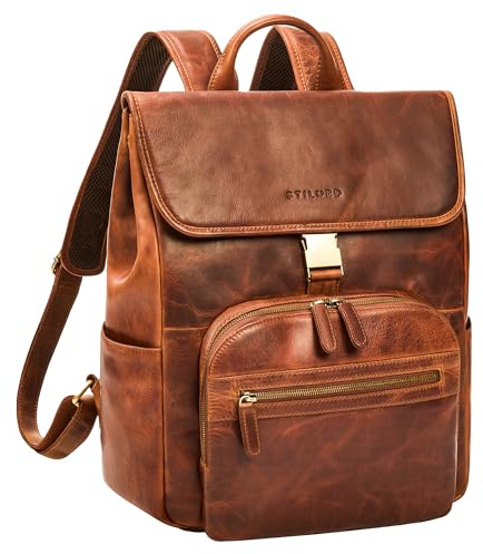 STILORD Santino Vintage Leder Rucksack Groß - Daypack Cityrucksack Echt Leder Arbeitsrucksack Bürorucksack mit Laptopfach 15.6-16 Zoll Reiserucksack Damen & Herren Farbe:Kara - Cognac