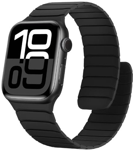 Sixmoat Cinturino Magnetico in Silicone Compatibile con Apple Watch 42mm(Series 10) 41mm 40mm 38mm per Uomo e Donna, Cinturini Sportivo e Leggero per Ultra SE Series 10 9 8 7 6 5 4 3, Nero