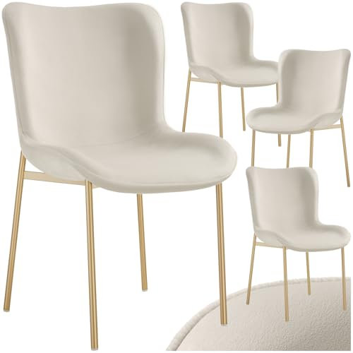 tectake® 4er Set Stuhl, Samtstoff Esszimmerstühle, Polsterstuhl Sessel für Küche, Wohnzimmer, Esstisch, Schminktisch, als Cocktailsessel, Dining Chair, Möbel für Esszimmer - Samt beige/Gold