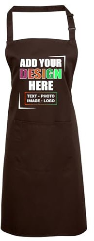 Personalised Aprons – Add Any Text, Image, or Logo – Ideal for Cooking in Kitchen, BBQs, and Art – Available for Men and Women in Multiple Colors with Large Pocket – Durable Polyester (Brown)