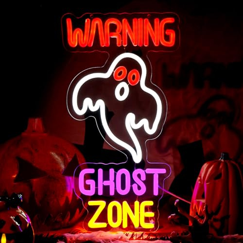 FITNATE Halloween Neon Sign with Dimmable Switch, Ghost LED Neon Light for Wall Decor, USB Powered, 2 Hooks&Chain