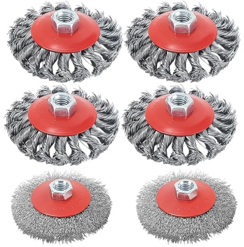 LNSYSNS 6 Stück Drahtbürste Winkelschleifer, Kohlenstoffstahl Scheibenbürste, Durchmesser 115 mm und 100 mm Drahtbürste Flex, Rund Zopfbürste, für Entrosten, Aufrauen und Entfernen von Ablagerungen