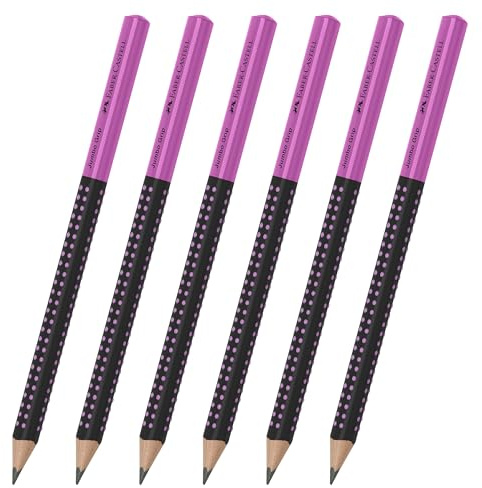 Faber-Castell 111900 - Bleistift Jumbo Grip, Härtegrad 2=B (6 Stück) (Pink-Schwarz)