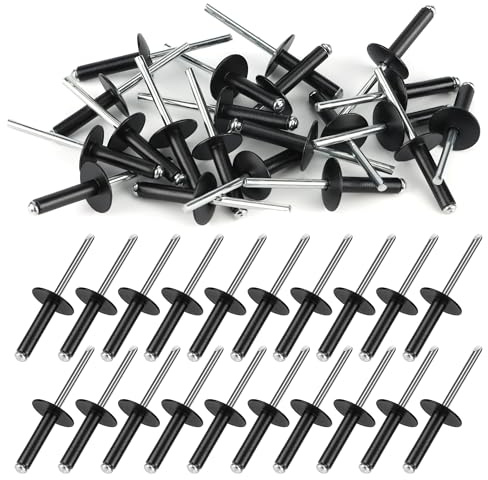 60 Pezzi Rivetti Ciechi in Alluminio con Flangia Grande,4.8mm x 20mm Rivetti Alluminio Nero Rivetti Pop Rivetti Aperti