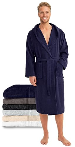Twinzen Bademantel Herren Frottee, Baumwolle Oeko-Tex | Oeko-Tex Zertifiziert · Weich und Saugfähig · Kapuze, 2 Taschen und ein Gürtel · Spa, Pool, Fitnessstudio