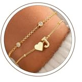 Turandoss Buchstaben Armband Mädchen Gold - 14K Vergoldete, Armband mit Buchstaben Gold, Herz Armkette Damen mit Initialen, Geschenke für Mädchen Geschenk Frauen Schmuck