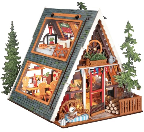 Rolife Puppenhaus A-Frame Cabin Holzmodell Natürliches Heilendes Puppenhaus Märchenwald Hütte Therapeutisches Bastelset Wohnkultur Kreatives Geschenk für Erwachsene