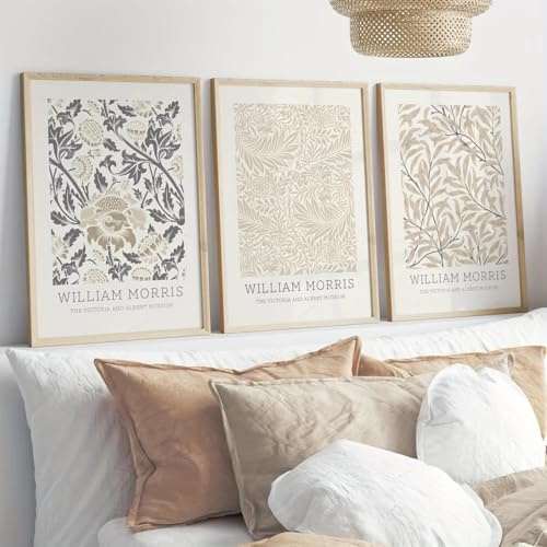 LTjiajuypd William Morris Blumen-Kunstdruck auf Leinwand, Beige, Vintage-Retro-Poster für Wohnzimmer, Schlafzimmer, Home-Office-Dekoration (50 x 70 cm, 3 Stück)