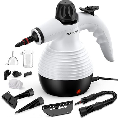 AKPIAN Steam Cleaner, Handheld Steam Cleaner ，Portable Cleaning Steamer, Includes 10-Piece Accessory Set. Suitable for cleaning a variety of surfaces, including Car, Sofa, Floor, Bathroom, Window