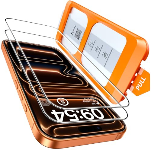 TOCOL Skärmskydd för iPhone 17 Pro, Automatisk Justering för Snabb Installation, 9H Hårdhet, Okrossbart Härdat Glas, HD-Transparent, 2 Pack