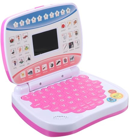 SOPOTUTU Ordinateur Portable Éducatif pour Garçon et Filles 1-3 Ans Écran LED, Fonction Musicale, Simulation Clavier, D’Apprentissage Interactif Rose, Jouets Cognitifs pour Filles