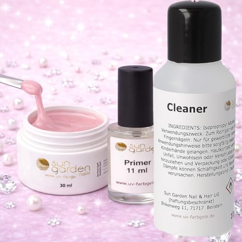 Sun Garden Nails Nailset mit Aufbaugel Natural Nude 30ml mit Nail Primer und Nagel Cleaner 100ml Nagelgel Set zur Nagelverlängerung für Gelnägel