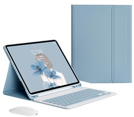 Bueuwe Coque Clavier pour iPad Mini 2/3/4/5 7,9 Pouces, Souris et Clavier Bluetooth magnétique sans Fil Amovible, Fin et léger avec Porte-Crayons,Mist Blue