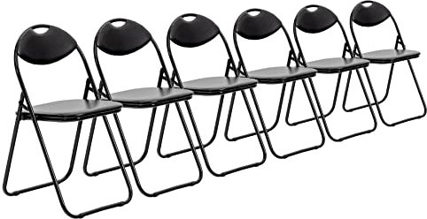 Harbour Housewares Black Padded Folding Chairs - Pack of 6 Portable Folding Chairs for Dining, Office, Vanity, Makeup, Study & Home Soft Padded Seating Small Desk Seats