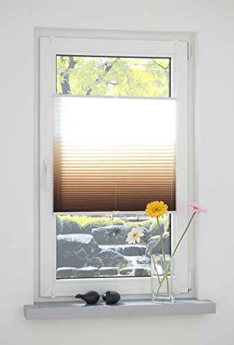 Liedeco® Klemmfix Plissee Farbverlauf verspannt mit Klemmträger/Breite x Höhe: 60x130 cm/Farbe: Braun/Plissee farbig/lichtdurchlässig verstellbar/Innen-Montage ohne Bohren / 123 montiert