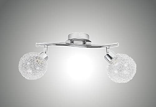 Trango 2 flammes 1002-28 Plafonnier en chrome *AMELIA* avec 2x ampoules LED G9 3000K blanc chaud - éclairage de salle de bain, éclairage de couloir, éclairage de cuisine, plafonnier, lustre