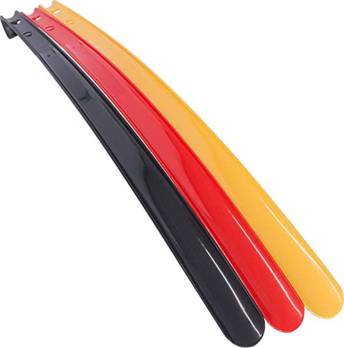 HeimUndWerken Vineen Schuhlöffel (3) - Schnell & Einfach | Anatomischer Schuhanzieher | Kunststoff | Aufhängbar | 70cm | Set. 3 Stück | schwarz, rot, gelb