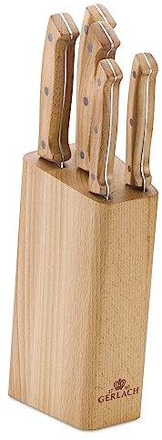 Gerlach Country Messerblock Messerset Küchenmesserset 5 Messer aus Edelstahl Buchenholz Küchenmesser im Block Kochmesser Brotmesser Gemüsemesser Küche Küchenutensilien Küchenzubehör