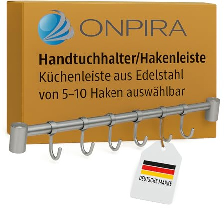 Edelstahlmarkenshop Hakenleiste Edelstahl Küche Bad – Modern & Rostfrei | Wand Handtuchhalter mit 5-10 Haken | Utensilienhalter für Flur Garderobe | Hochwertige Küchenleiste (6 Haken)