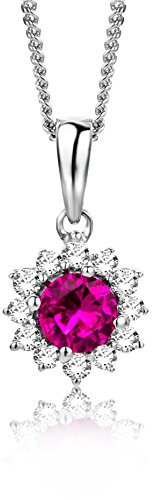Orovi Halskette Damen Weißgold 9 Karat / 375 Gold Kette Ruby mit Rundschliff Diamant Kette 45 cm