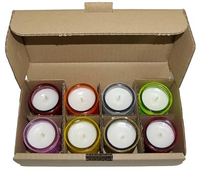 Confezione da 8 Candele alla Citronella Pura in Barattoli di Vetro Multicolor con Miscela di Cere Vegetali Naturali, 18 Ore Ciascuna Candela Senza Paraffina, Senza Plastica (8 Vasetti di Citronella)