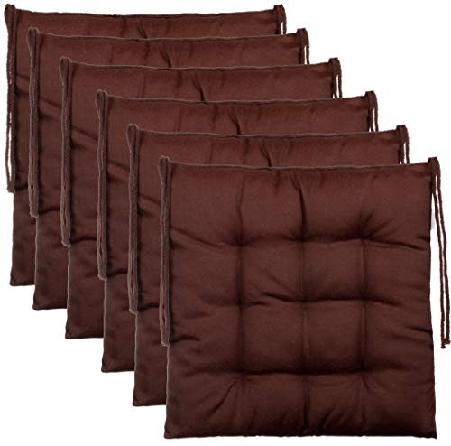 Brandsseller 6er SetStuhlkissen 40x40x5 cm Sitzkissen Polster Stuhlauflage mit Haltebändern Dekokissen für Indoor Outdoor gesteppt - Braun