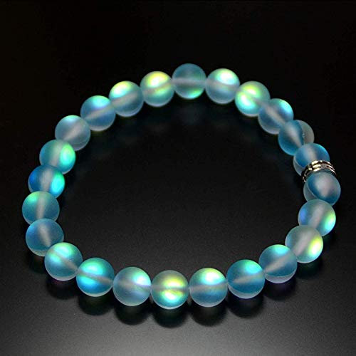 Steinarmband Für Frauen,Handgemachtes Armband Aus Natursteinperlen,7 Chakra Vintage Armband Mermaid Glas Kristall Blau Leuchtenden Stein Mondstein Perlen Elastische Energie Armreif Für Frauen Män