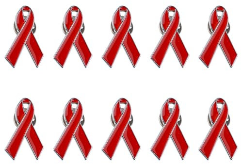 WANDIC Rote Schleife Pin, 10 Stück Bewusstseinsbänder Für Herzkrankheiten AIDS-Bewusstseins-Anstecknadeln Hoffnung Pins Emaille Schmuck Pins Für Frauen