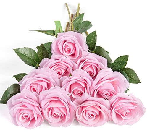 DuHouse 10 Stück künstliche Rosen Seidenblumen Fake Rose 54cm einzelnen Langen Stiel künstlich Blumen Bouquet für Brautstrauß Arrangement Hochzeit Tafelaufsatz Party Haus Küche Dekor(Rosa)