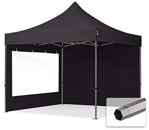 TOOLPORT Faltzelt Faltpavillon Pavillon 3x3m - mit 2 Seitenteilen (Panoramafenster) Premium Dach Partyzelt schwarz