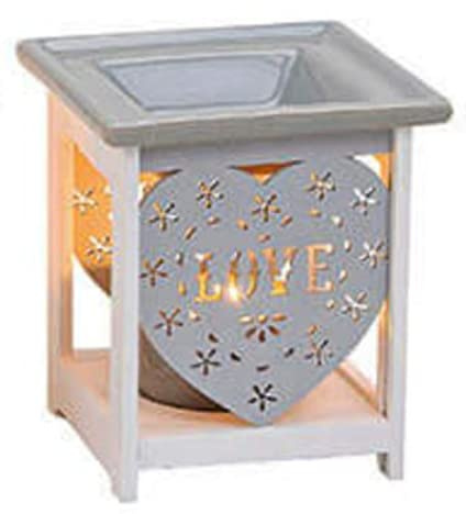 Duftlampe aus Keramik und Holz, grau, für Teelichter, Ausführung mit Abnehmbarer Duftschale, ideal für Duft- Öle und Wachse, Maße: Länge x Tiefe x Höhe = 10 x 10 x 12 cm Zuhause