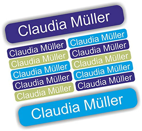 INDIGOS UG - Namensschilder für Kleidung - 54 Stück 60x10 mm - personalisiert mit Namen - für Kinder, Schule, Kindergarten - zum Aufbügeln auf T-Shirts, Sportsachen, Schürzen - weiß - Bügeletiketten