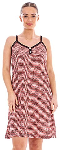 Malay Ladies Cotton Strappy Nightdress V-Neck Palm Tree Striped Cami Short Nightshirts