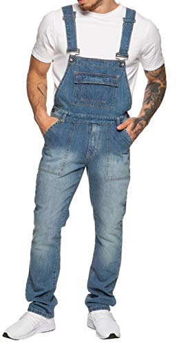 989Zé ENZO Salopette da uomo in denim blu salopette da lavoro alla moda casual jeans 30-50 taglie vita, Blu, 40W / 32L