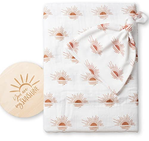 Miaoberry Juego de manta de muselina de algodón 100 % orgánico para bebé, diseño de rayos solares bohemios de color arcilla óxido, género neutro para niños y niñas, sol de puesta de sol óxido, manta