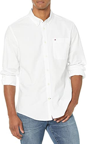 Tommy Hilfiger Chemise Oxford boutonnée à manches longues pour homme en coupe personnalisée, Blanc (Optic White), Taille XL