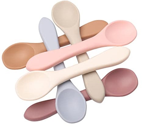 Baby Spoons Feeding Spoons 6 Pack Silicone Feeding Training Spoon for Babies 6 Months+(Blue/Pink/White/Natural/Soft Lilac/Light Gray)