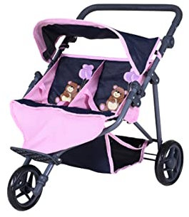 Knorrtoys 16735 - Zwillingspuppenwagen Duo - Navy pink Bear