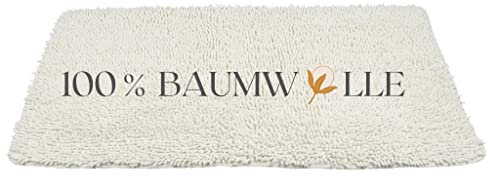 QOENIQ Badematte 100% Baumwolle Badematte 120 x 70 cm Badvorleger Badteppich rutschfest (Weiss)